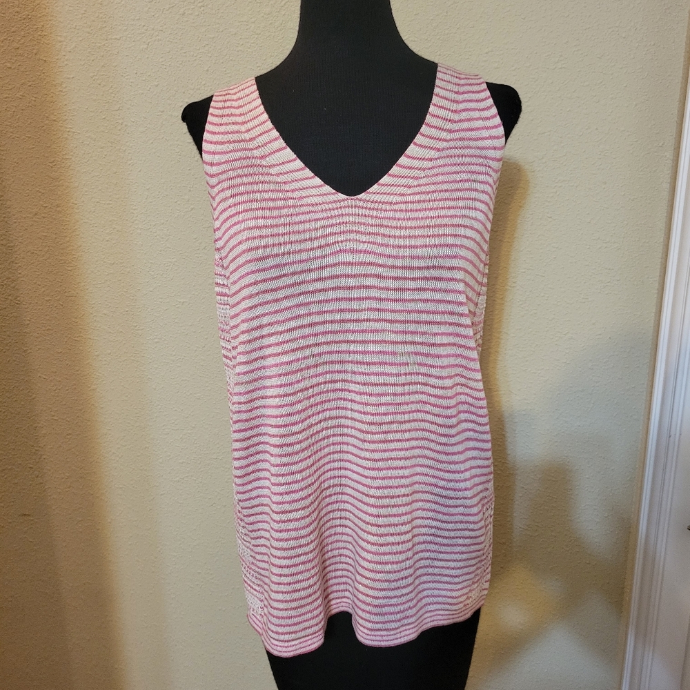 Nic& Zoe Pink And White Knit Tank Top